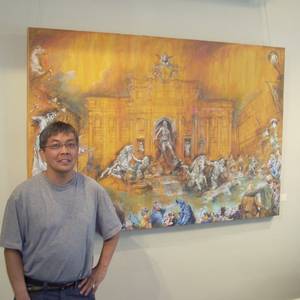 Herb Jung and his large oil 'Trevi Fountain' - Toronto, May 2012. 