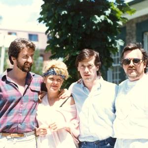 Some of the cast of Sister Jude (Peterborough, 1986). From L to R: the playwright, Deborah Kimmett, Stephen Ouimette (cast); and Bob White (director). 